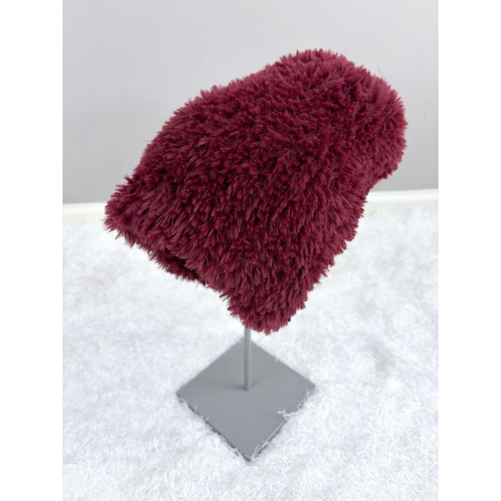 Free People Head in the Clouds Fuzzy Slouchy Beanie Hat in Berry Maroon OS